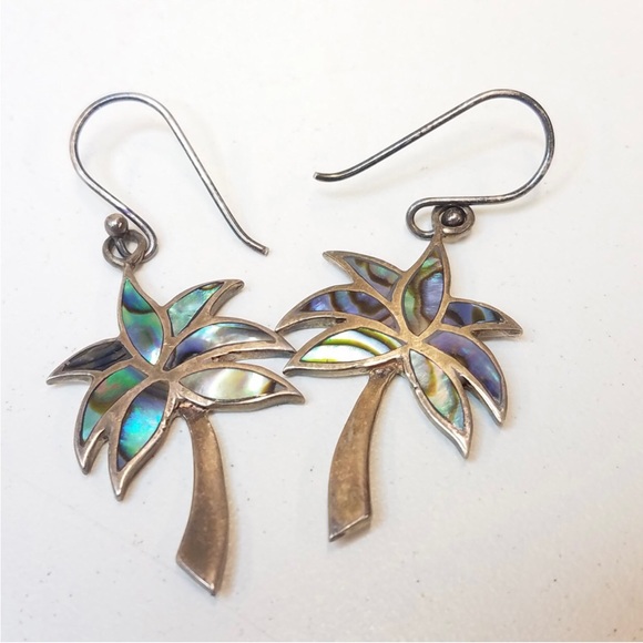 90s Abalone and Sterling Palm Earrings - Picture 6 of 7